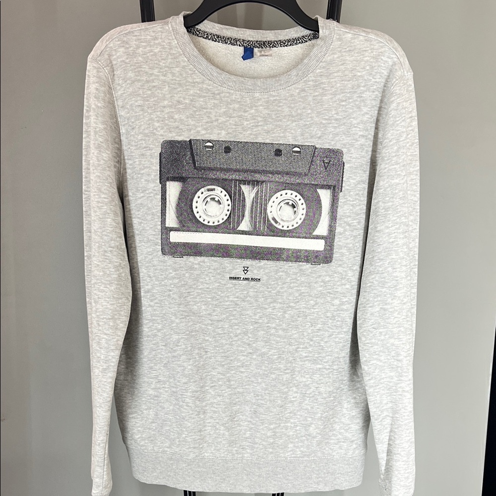 H&M Light Gray Sweatshirt with Cassette Design